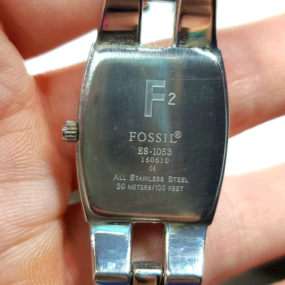 Vintage Fossil Watch F² ES1053 Silver Watch Metal Wristband Silver Face